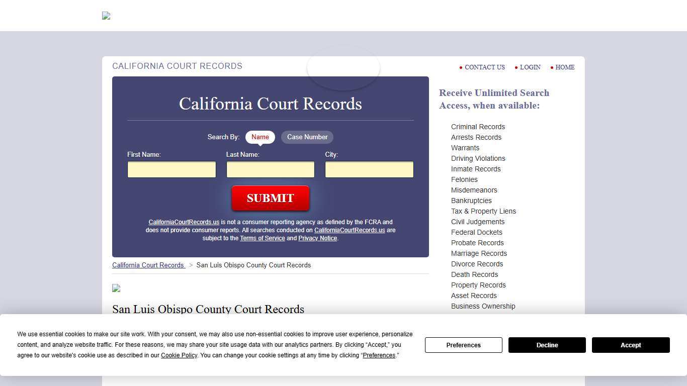 San Luis Obispo County Court Records | CaliforniaCourtRecords.us